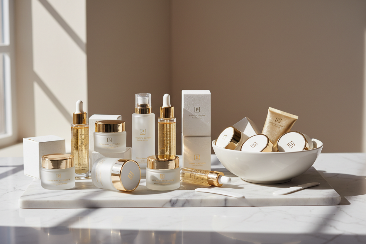 genera una imagen con varios productos faciales que e vea professional 